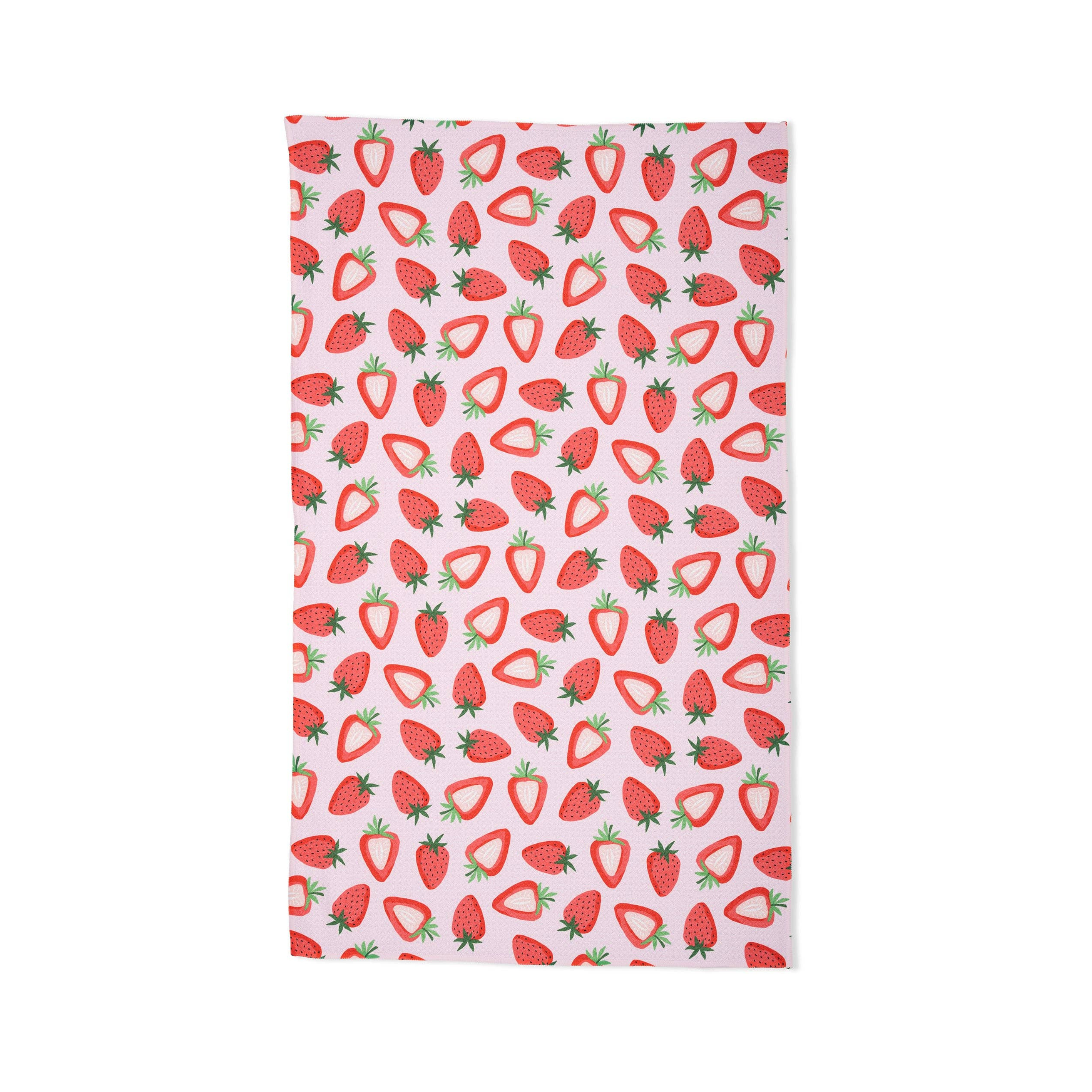 Towel with strawberry pattern on a white background