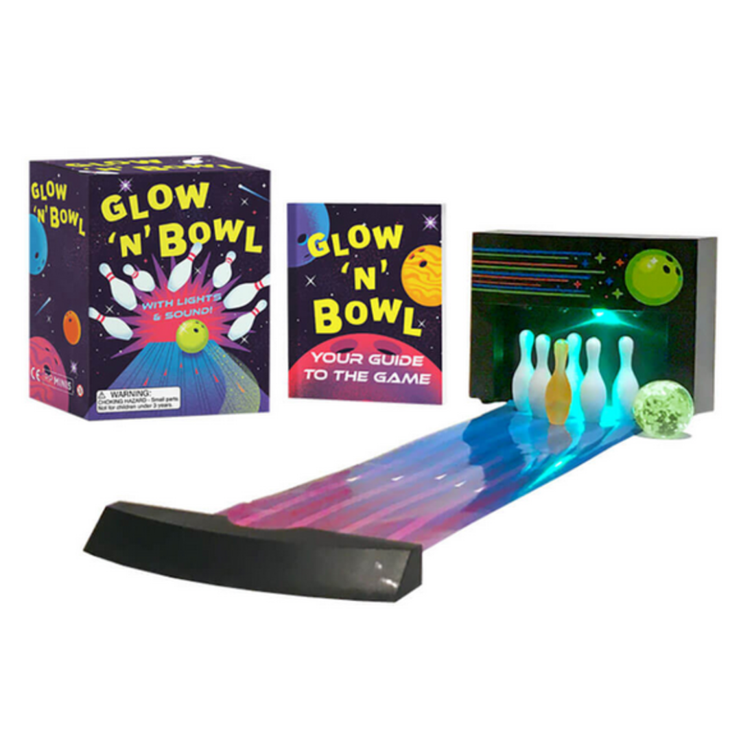 Glow 'n' Bowl toy set with packaging and instructions on a white background
