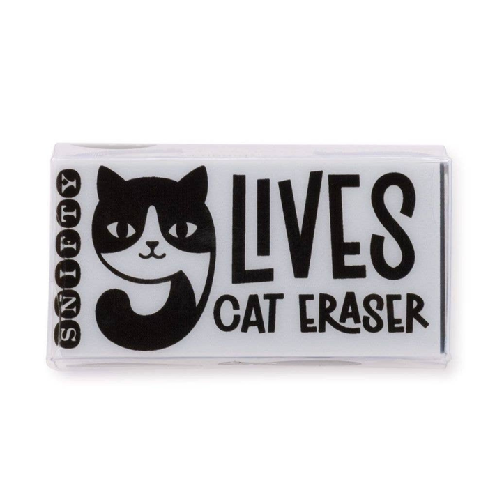 9 lives cat rectangular black and white eraser