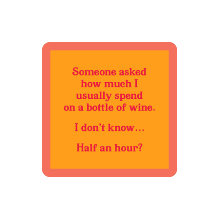 Orange square with red text on a white background