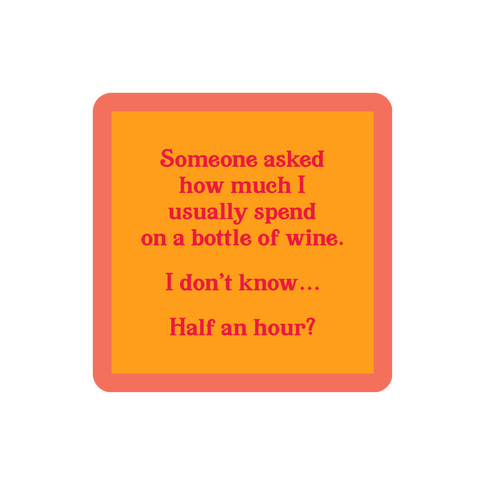 Orange square with red text on a white background