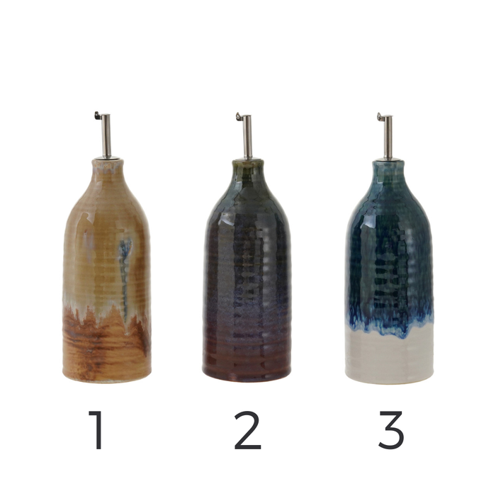 Stoneware Oil Cruet with Stainless Steel Spout