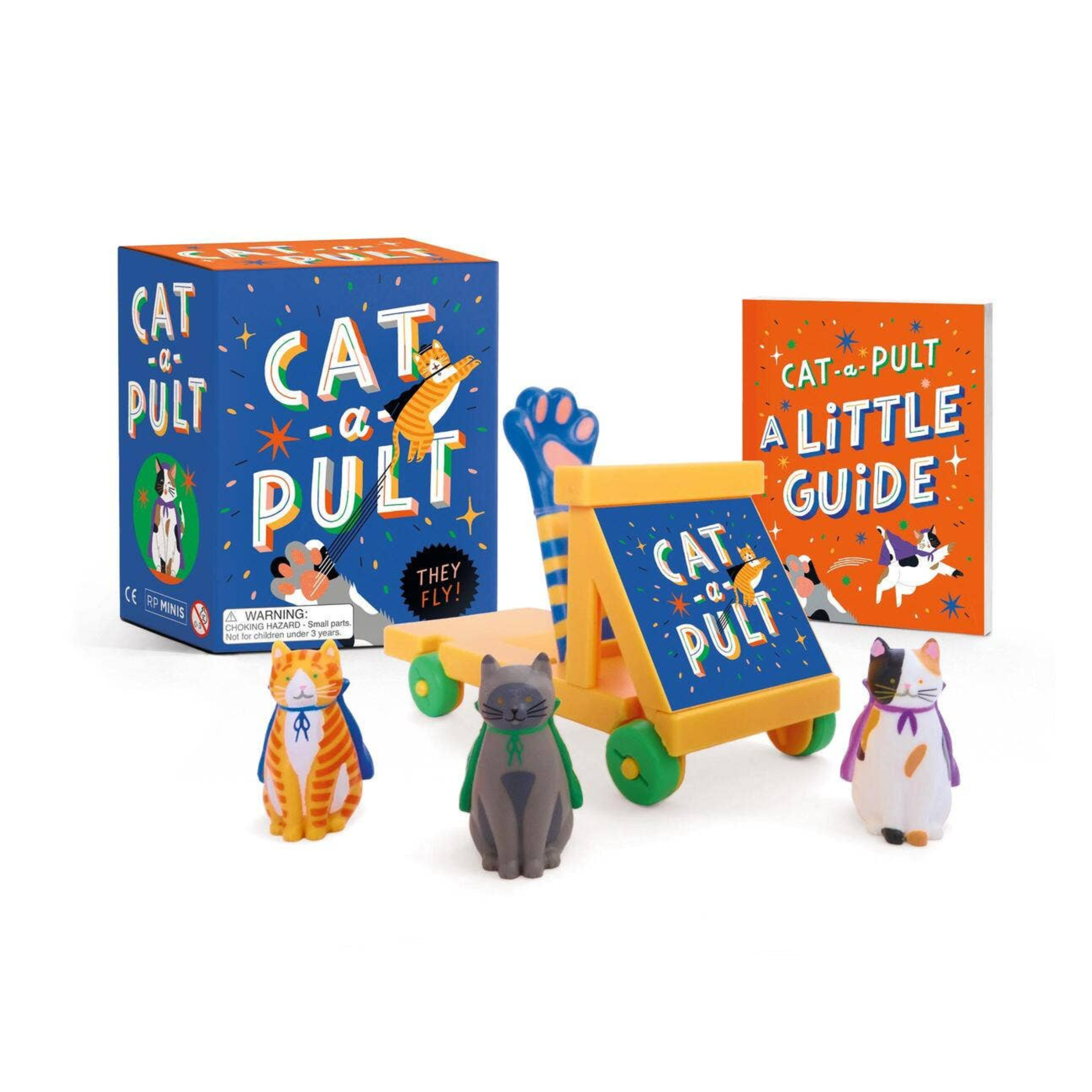 Cat-a-Pult toy set with packaging and figurines on a white background