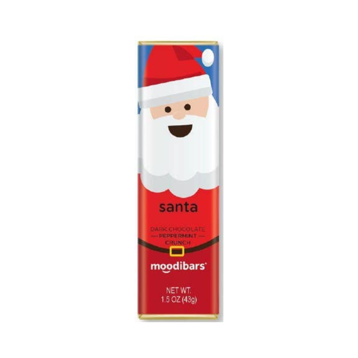Moodibars® Santa 1.5oz - Peppermint Crunch Dark Chocolate Bar