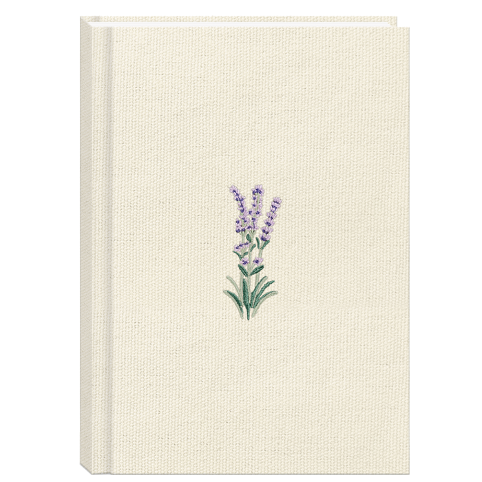 Beige notebook with a lavender design on a white background
