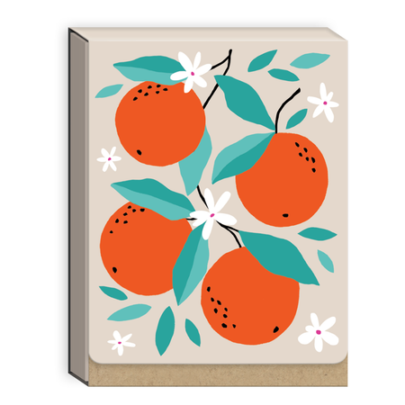 orange and leaf design on a beige background