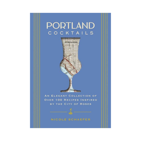 Book cover of 'Portland Cocktails' with a cocktail glass illustration on a blue background