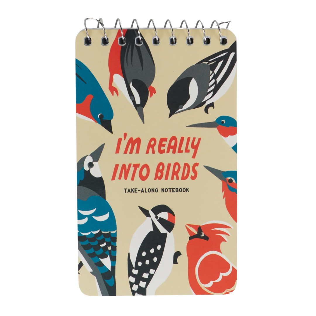 Notebook with bird illustrations and text on a beige background