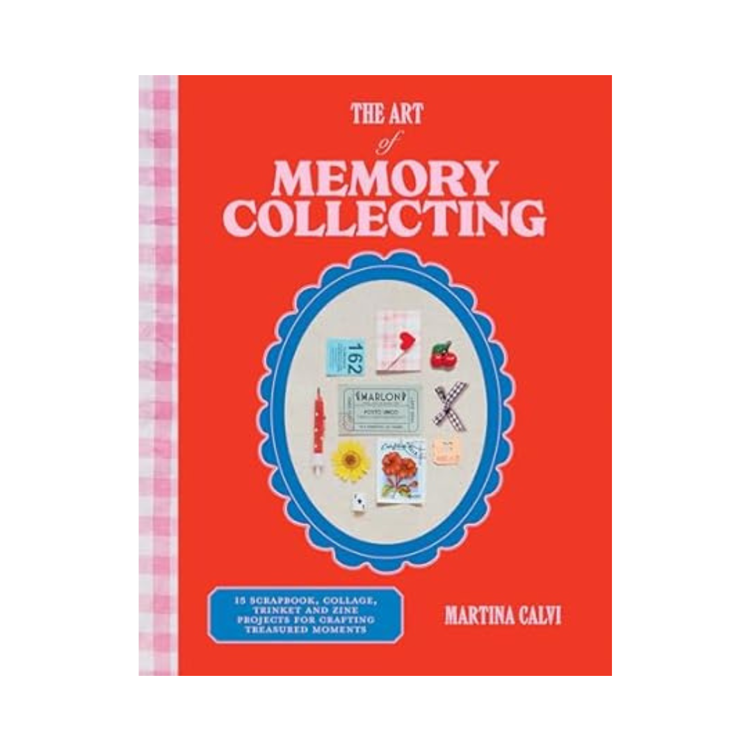 Book cover of 'The Art of Memory Collecting' by Martina Calvi with a red background and decorative elements.