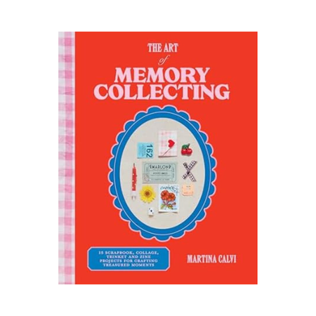 Book cover of 'The Art of Memory Collecting' by Martina Calvi with a red background and decorative elements.