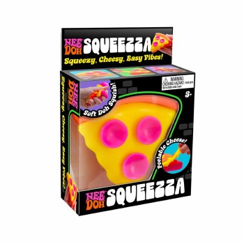 Box of Nee Doh Squeeze pizza toy with colorful design on a white background