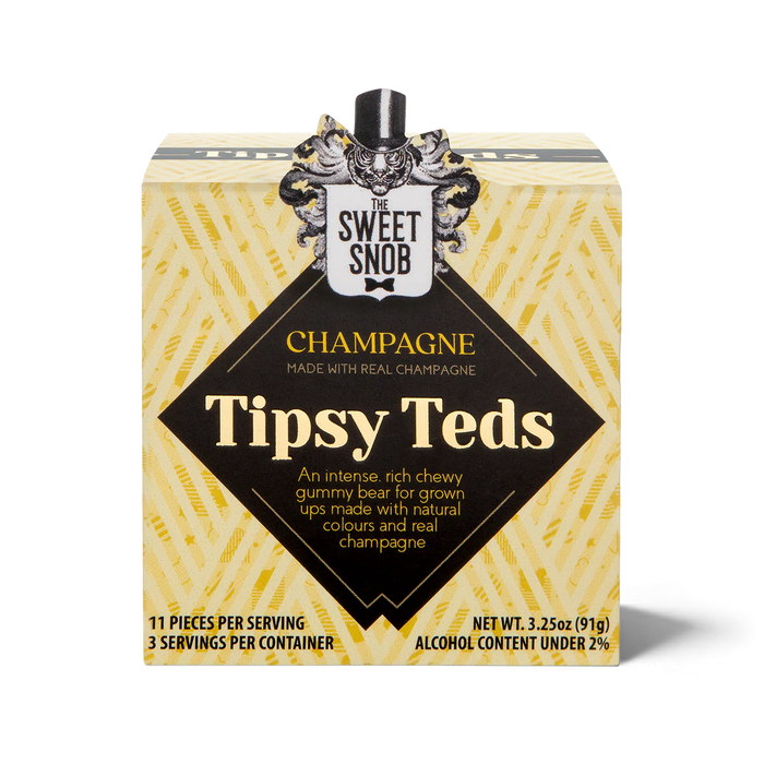 Box of Tipsy Teds gummy bears with a Sweet Snob label on a white background