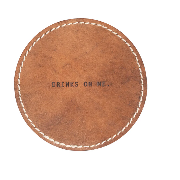 Drinks On Me Leather Coaster