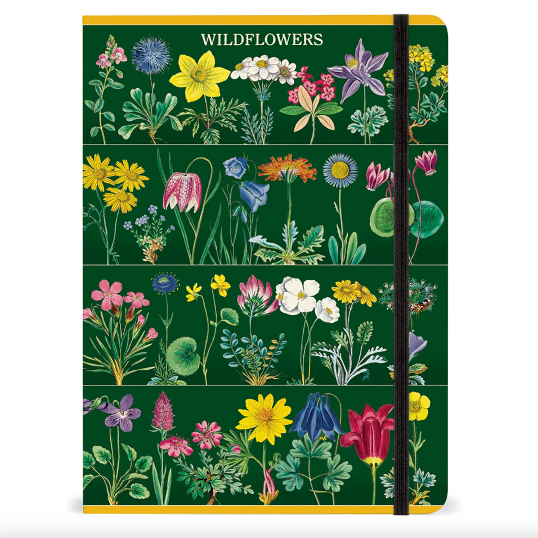 green journal with wildflowers and elastic closure 