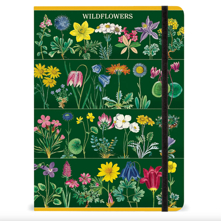 green journal with wildflowers and elastic closure 