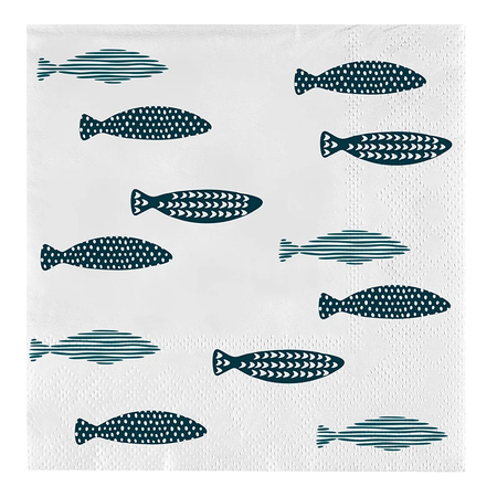 cocktail napkin with blue fish pattern