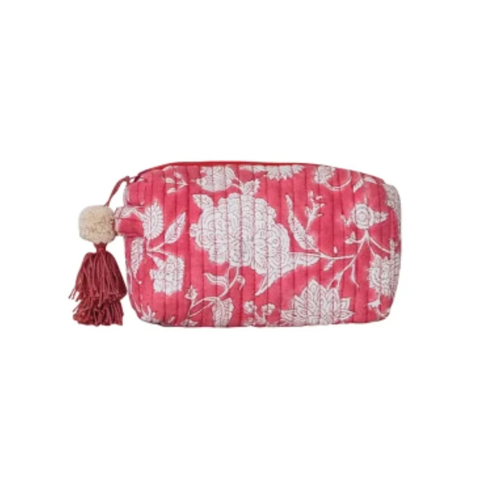 Pink Floral Cotton Voile Quilted Zip Pouch