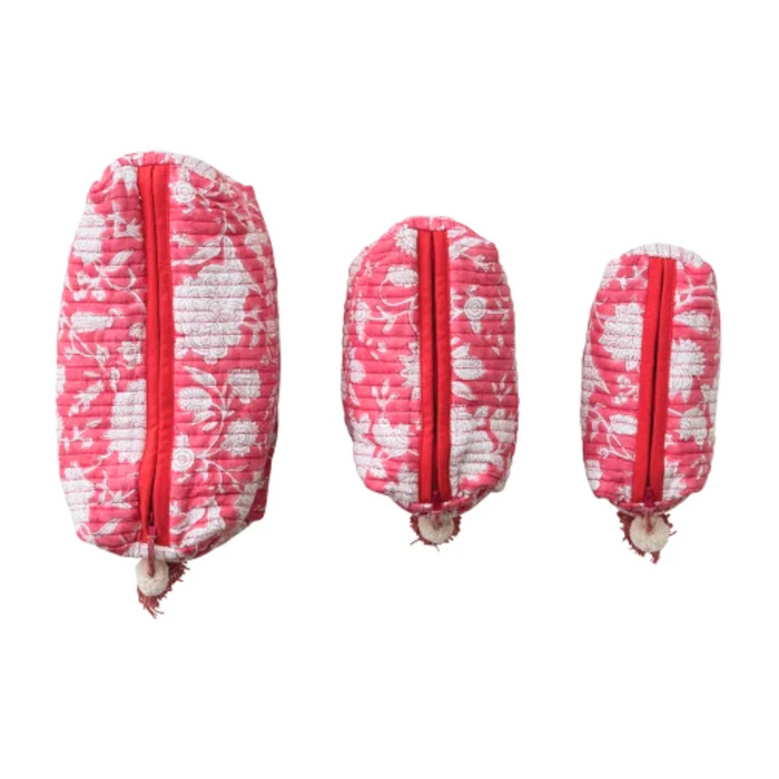 Pink Floral Cotton Voile Quilted Zip Pouch