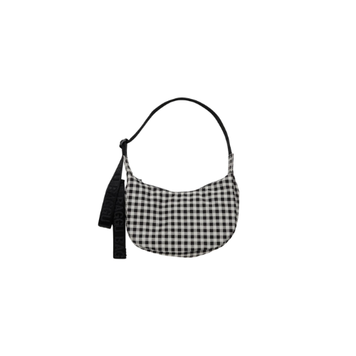 Small Nylon Crescent Bag- Black+ White Gingham