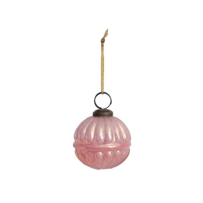 Round Embossed Mercury Glass Ornament-Iridescent Pink