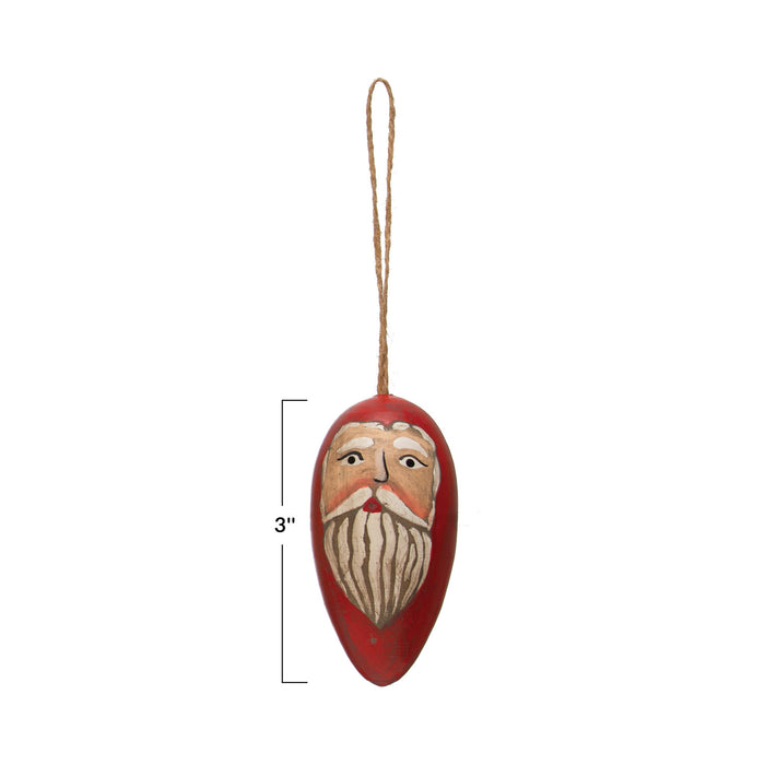 Hand-Painted Pine Wood Santa Ornament