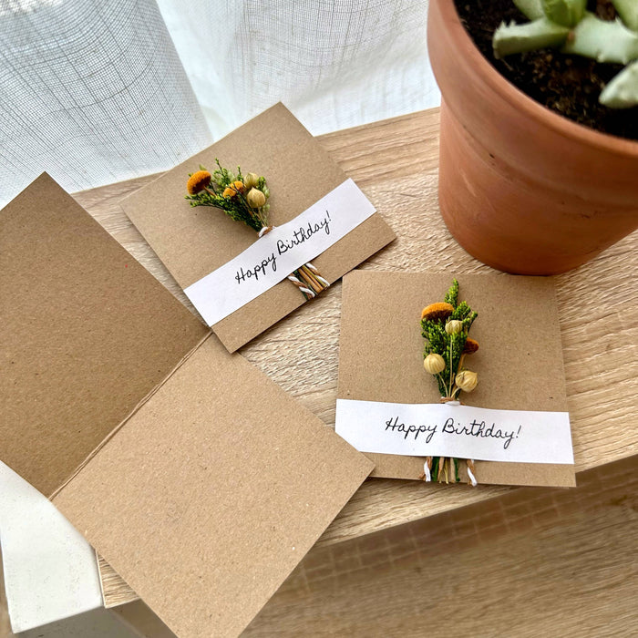 Happy Birthday Mini Orange Dried Floral Bouquet Card