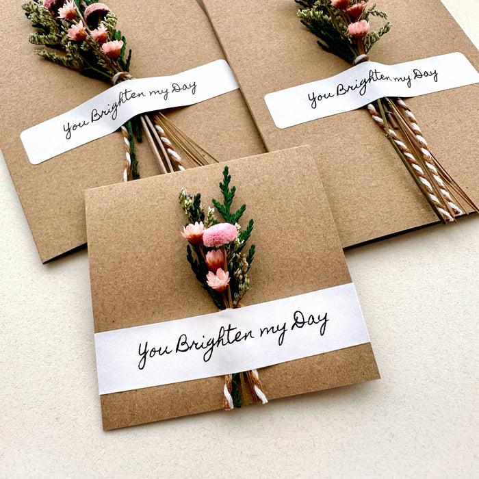 You Brighten My Day Pink Mini Dried Floral Bouquet Card