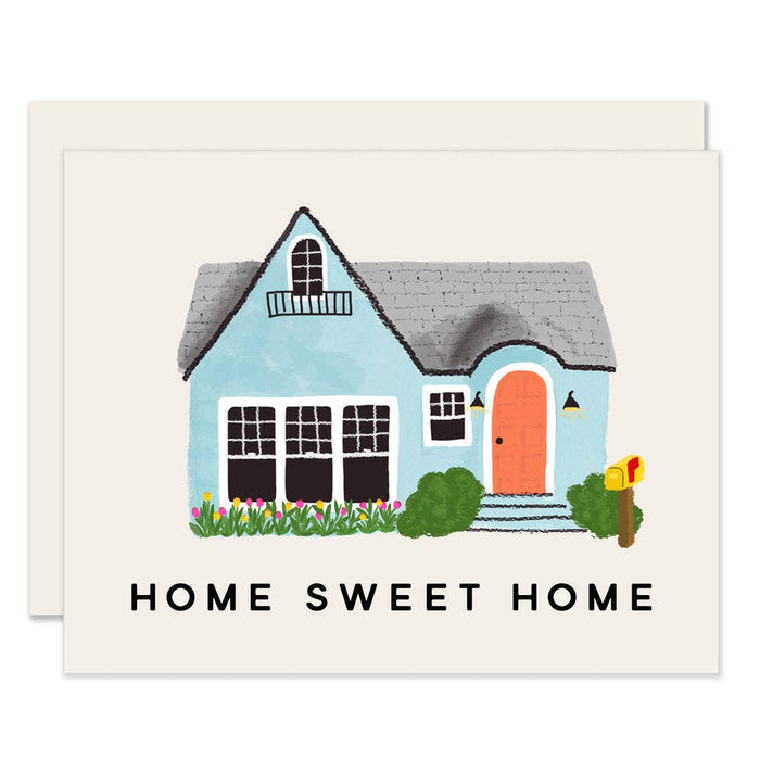 Greeting card with a house illustration and 'Home Sweet Home' text on a white background