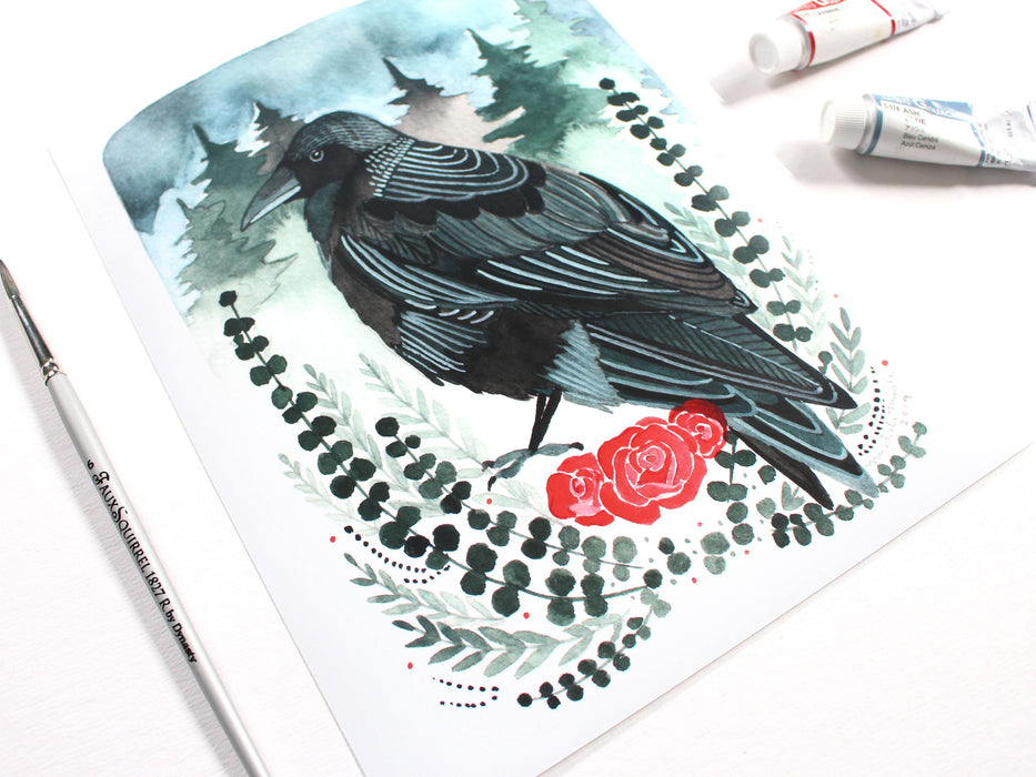 8x10" Crow with Roses Art Print