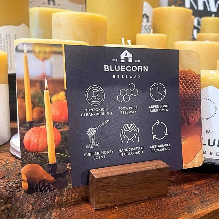 Bluecorn Beeswax Candle Shelf Talkers with Wooden Holders