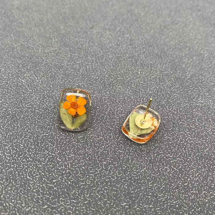 Pressed Dried Flowers Floral Frameless Ear Studs
