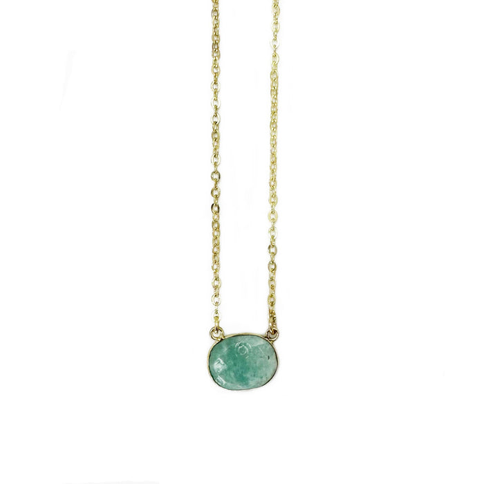 Gold Plated Necklace with Semi-Precious Stone - Amazonite