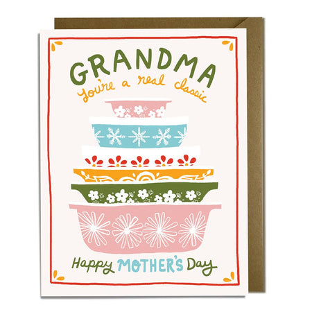 Mother's Day card with colorful pyrex design and text for Grandma