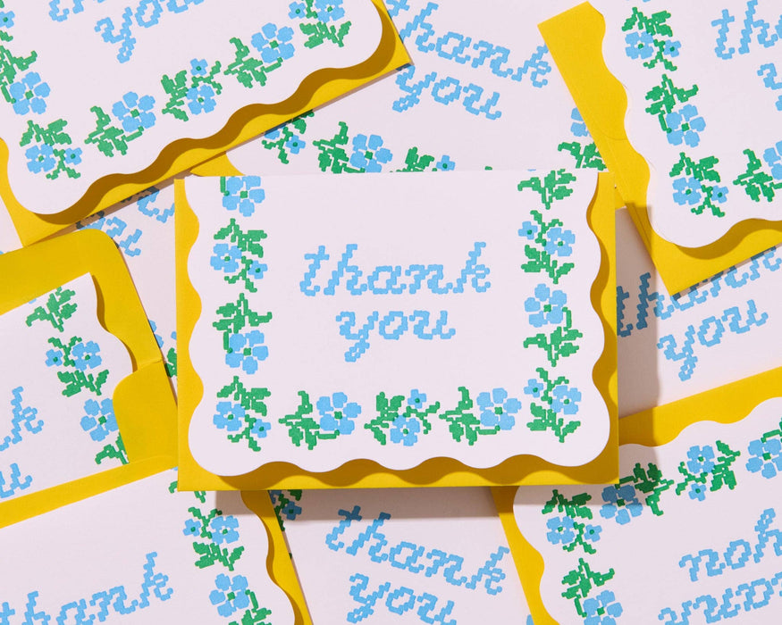 Floral Cross-stitch Box Set Letterpress Thank You Notecards