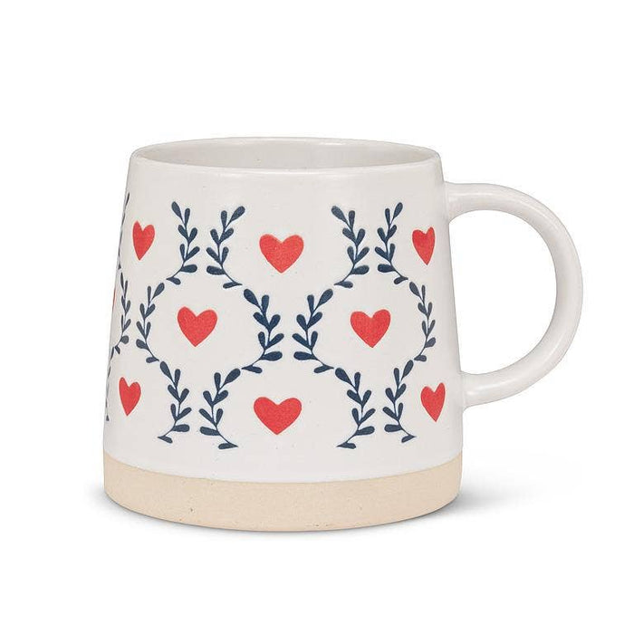 Wide Base Mug with Scandi Hearts & Leaves-3.5"H(14oz)