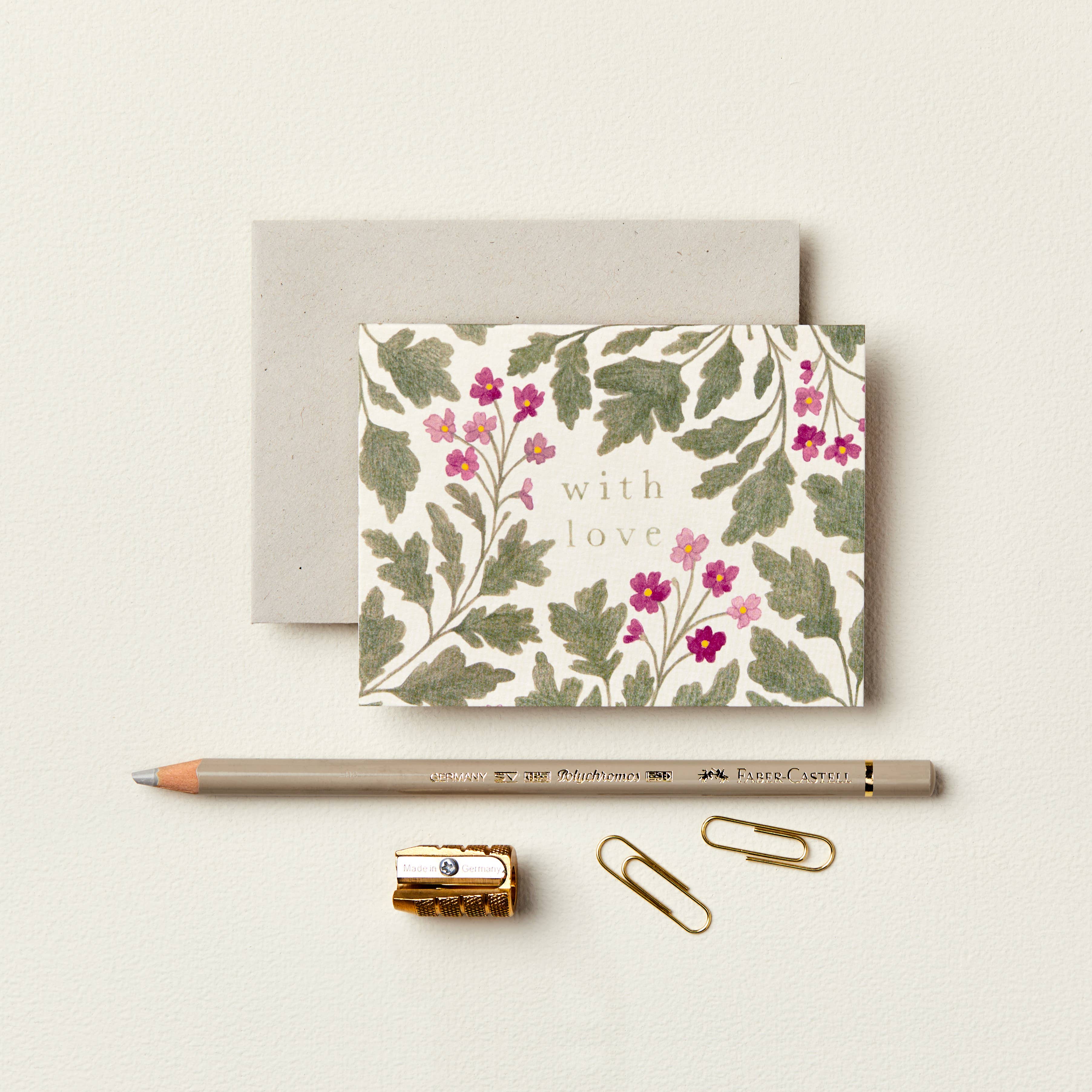 Floral card with envelope that reads 'with love'