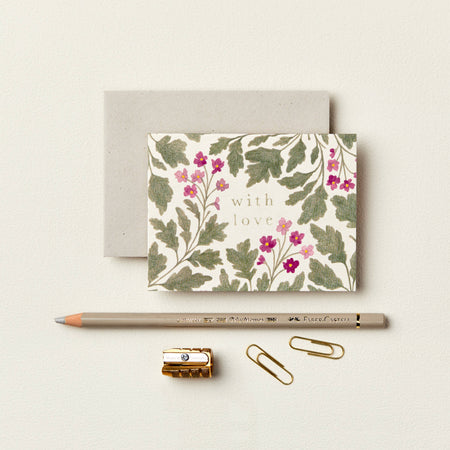 Floral card with envelope that reads 'with love'