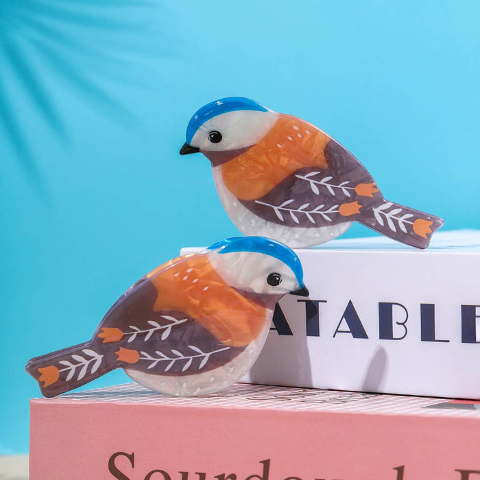 Cartoon Eurasian Blue Tit Bird Print  Hair Claw Clip