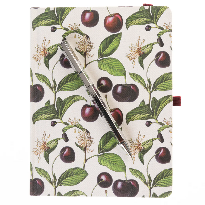 La Petite Presse Collection Cerise Fabric-Covered Cherry Journal with Pen