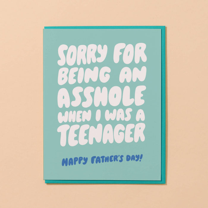 Father's Day card with humorous message on a beige background