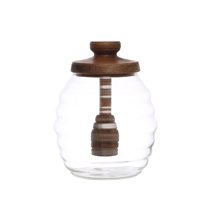 Glass honey jar with wooden lid
