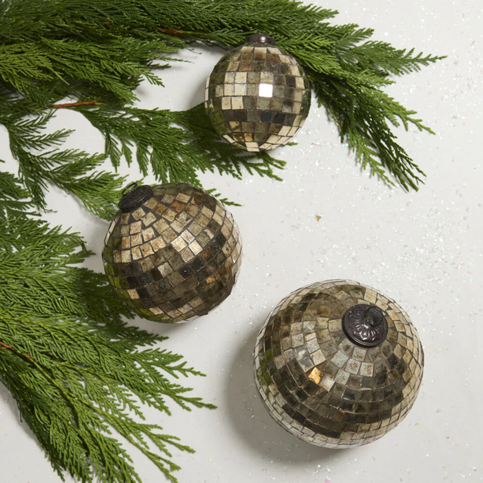 Antiqued Disco Ball Ornament 4"