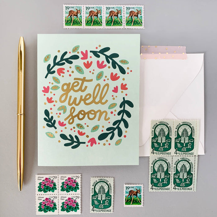 Get Well Wreath Card with Gold Foil