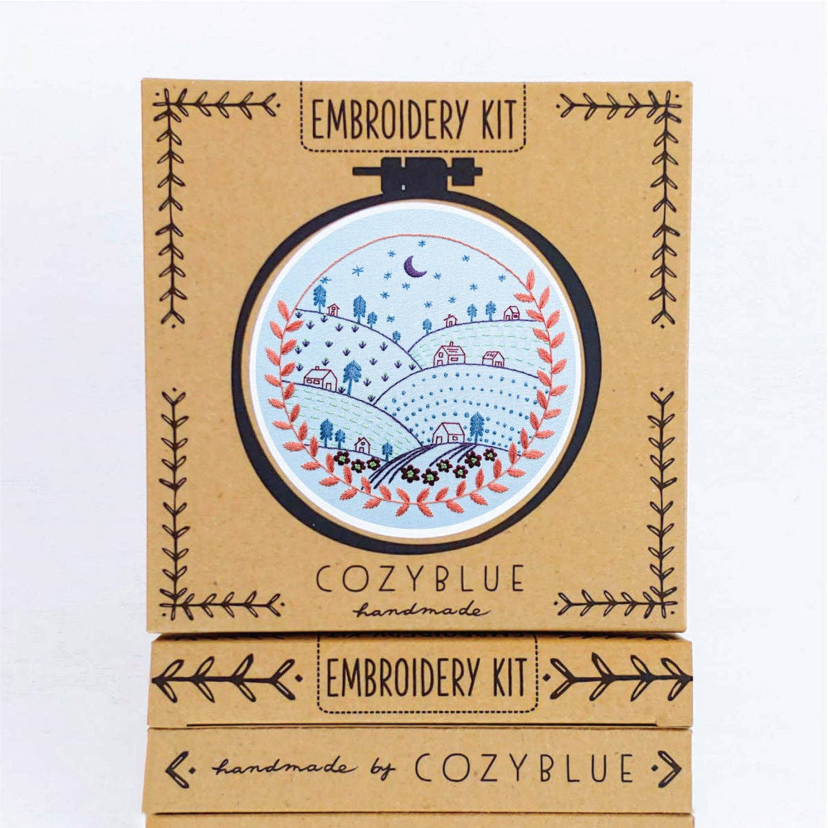 Cozyblue embroidery kit packaging on a white background