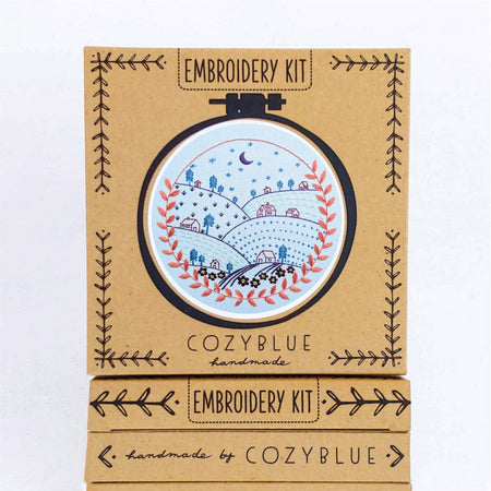 Cozyblue embroidery kit packaging on a white background