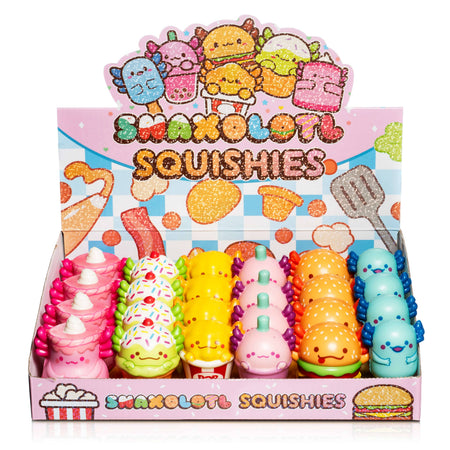 Display box of Swagloot Squishies with colorful squishy toys.
