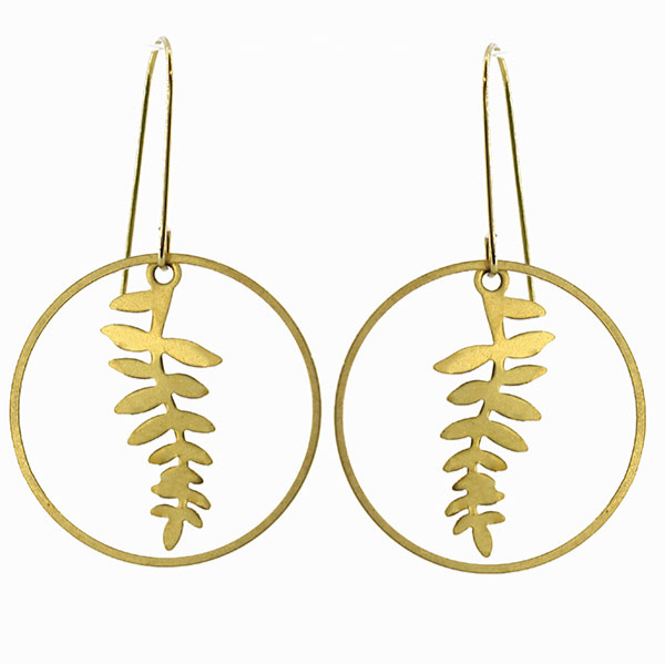 Brass Fern Hoop Earrings