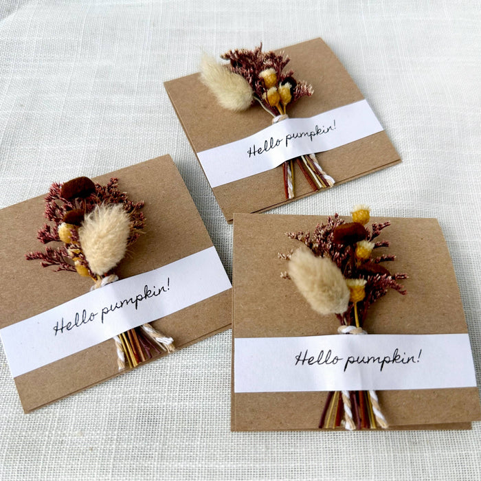 Hello Pumpkin! Mini Dried Floral Bouquet Card for Autumn