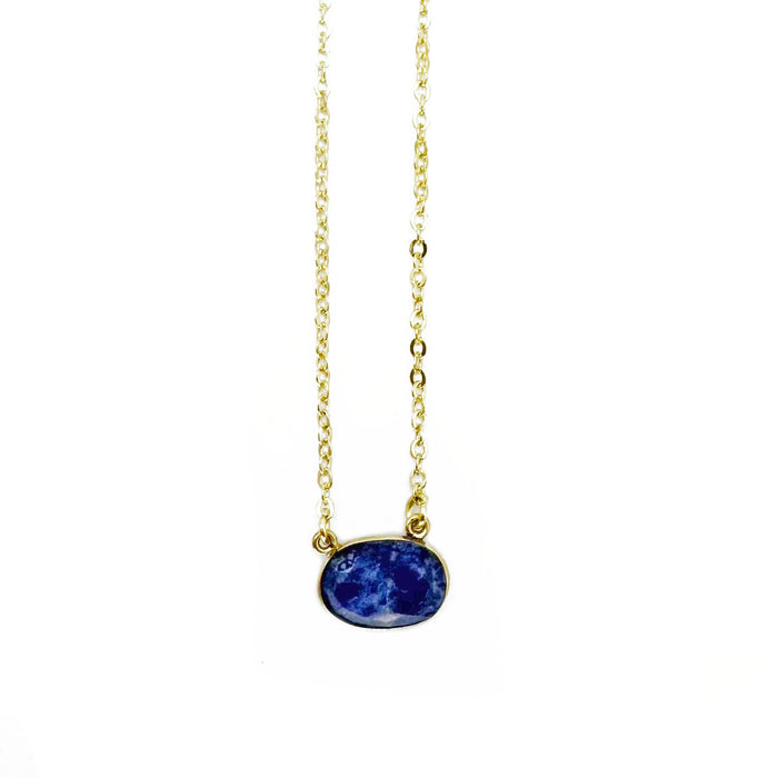 Gold Plated Necklace with Semi-Precious Stone - Sodalite