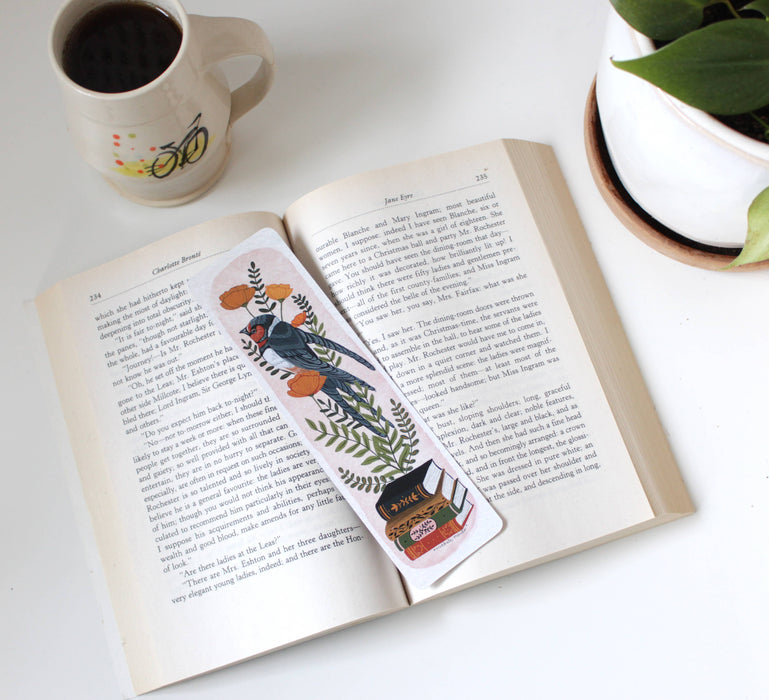 Bookmark - Barn Swallow with Books